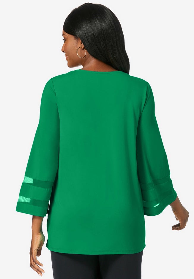 Stretch Knit Mesh Inset Sleeve Tunic image number 1