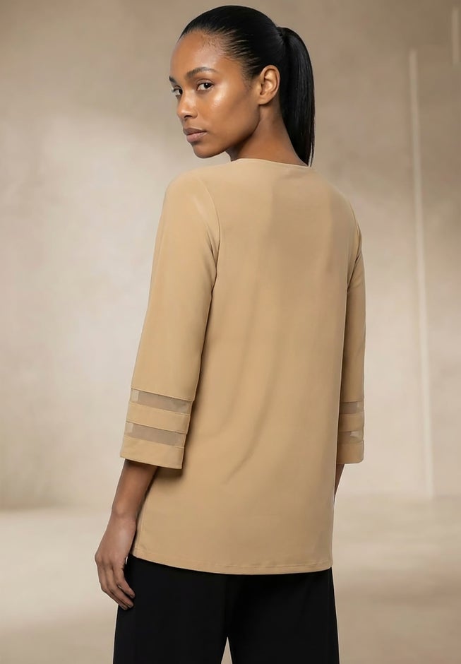 Stretch Knit Mesh Inset Sleeve Tunic image number 1