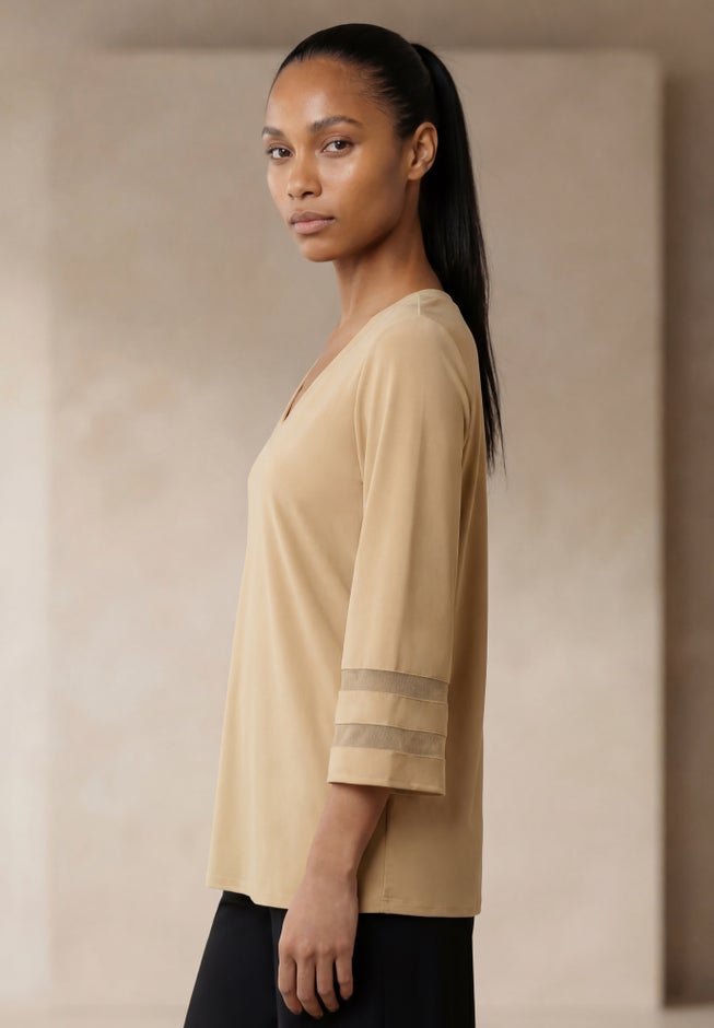 Stretch Knit Mesh Inset Sleeve Tunic image number 2