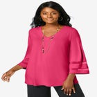 Stretch Knit Mesh Inset Sleeve Tunic image number null