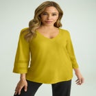 Stretch Knit Mesh Inset Sleeve Tunic image number null
