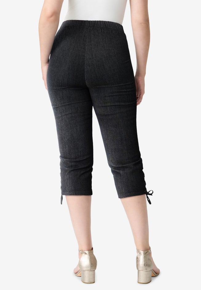 Plus Size Comfort Stretch Lace Up Capri Jean image number 1