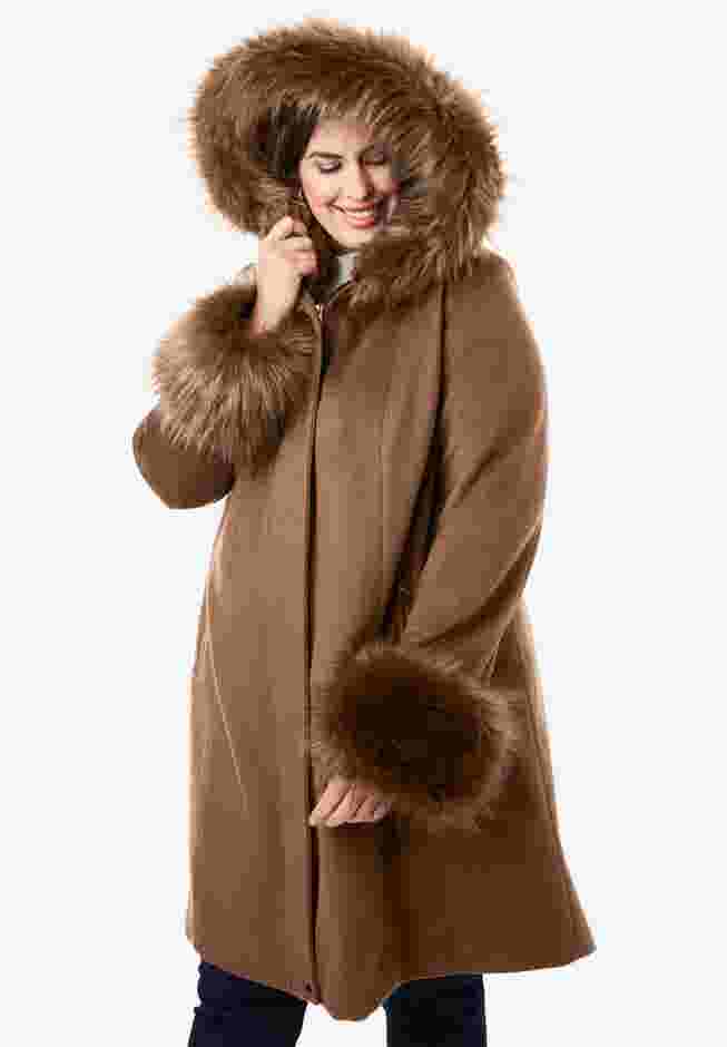 Hooded Faux Fur Trim Coat image number 1