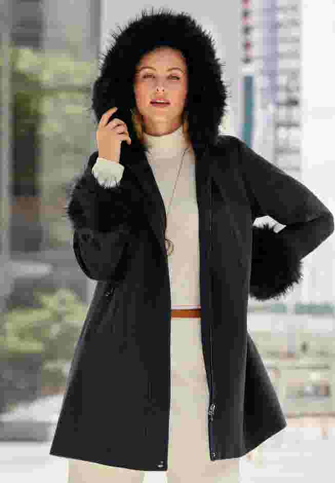 Hooded Faux Fur Trim Coat image number 2