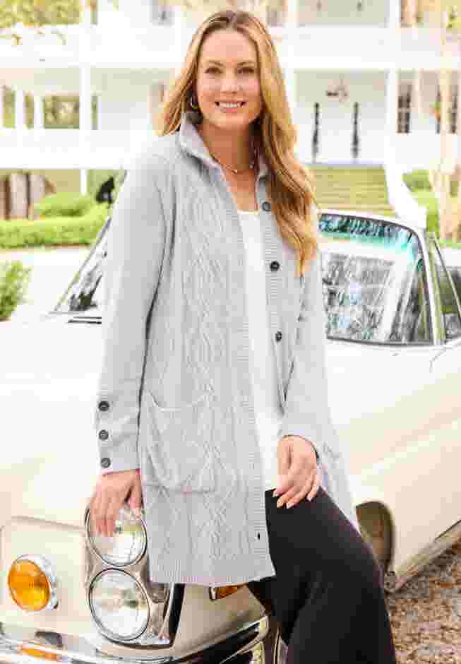 Cashmiracle&trade; Buttonfront Cable Cardigan image number 0