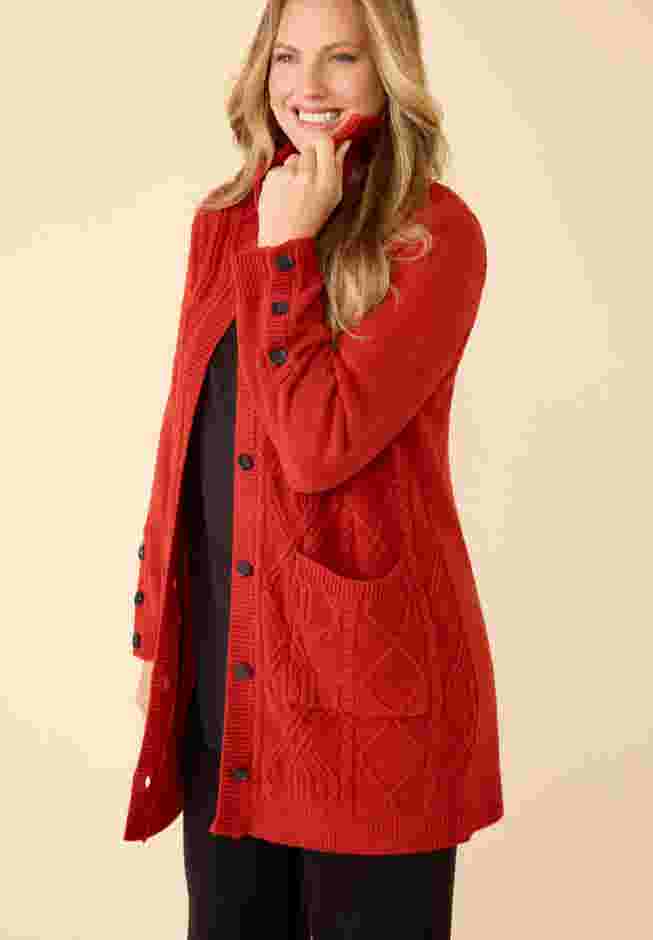 Cashmiracle&trade; Buttonfront Cable Cardigan image number 2