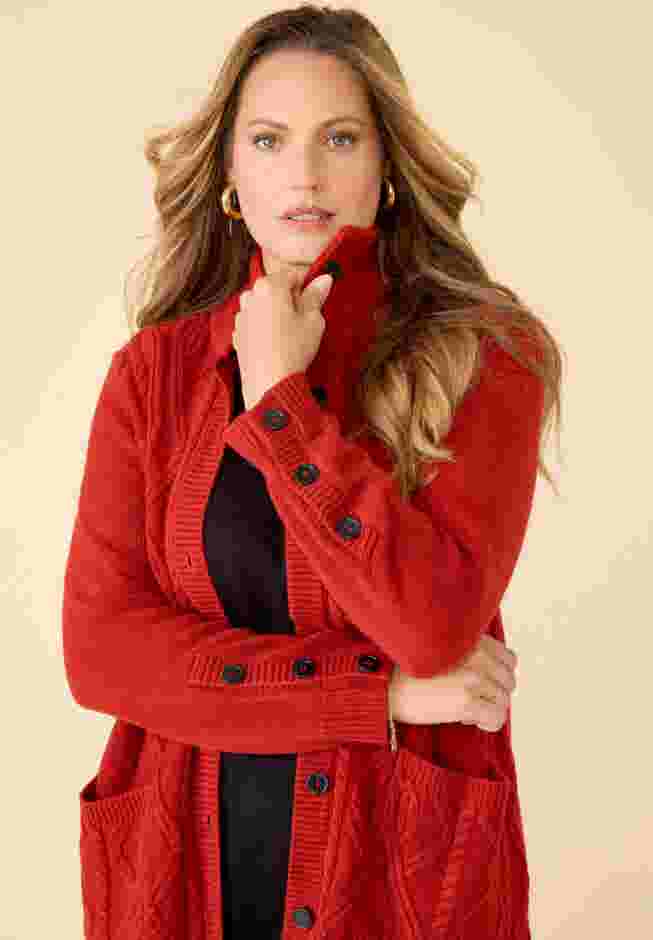 Cashmiracle&trade; Buttonfront Cable Cardigan image number 1