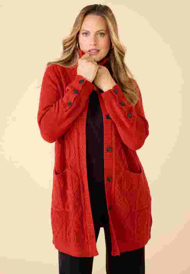 Cashmiracle&trade; Buttonfront Cable Cardigan image number 0
