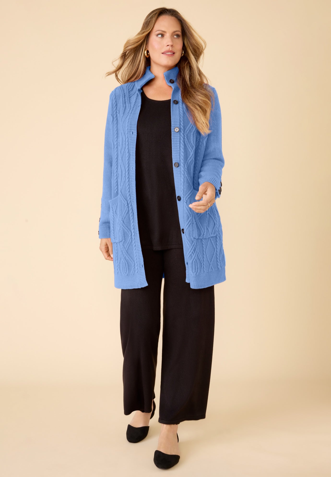 Cashmiracle&trade; Buttonfront Cable Cardigan image number 2