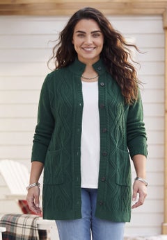 Cashmiracle&trade; Buttonfront Cable Cardigan
