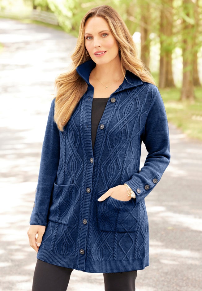 Cashmiracle™ Buttonfront Cable Cardigan image number 0