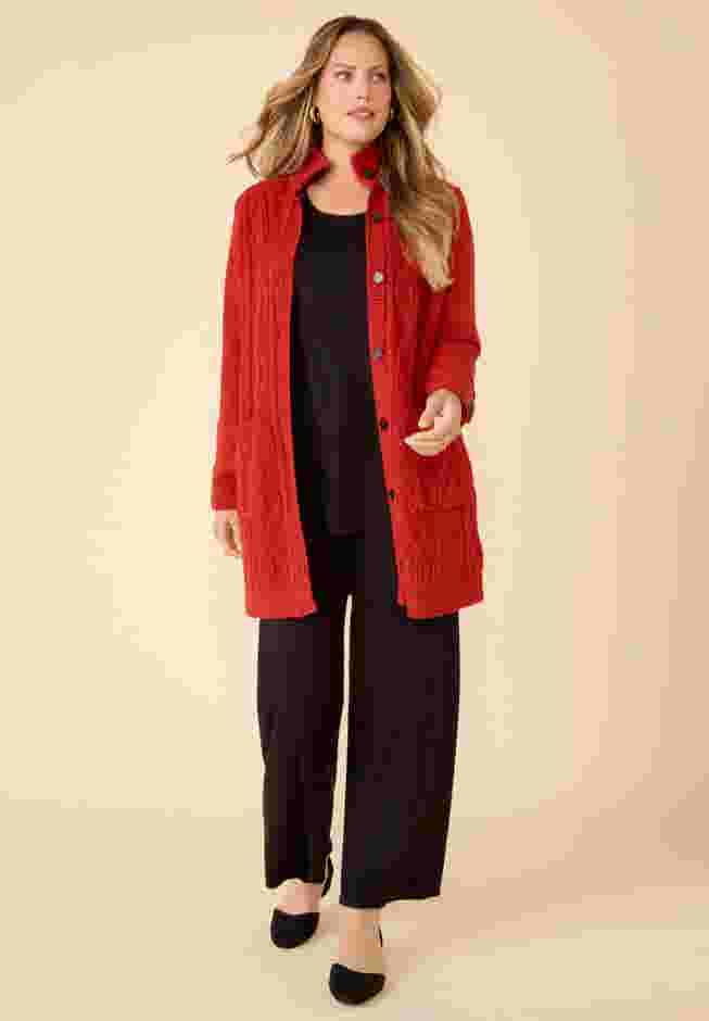 Cashmiracle&trade; Buttonfront Cable Cardigan image number 1