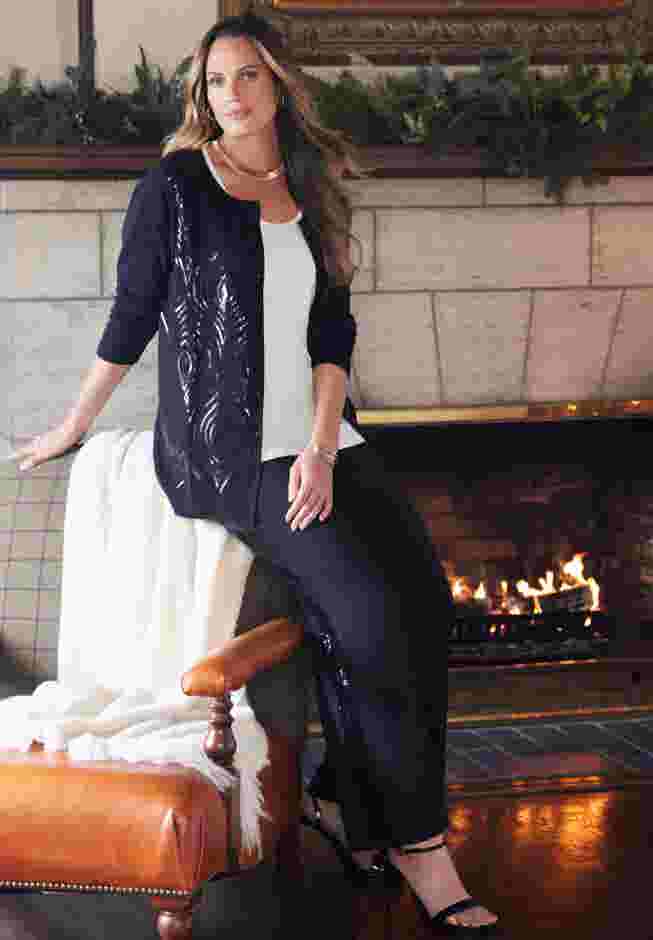 Sequin Jewel-Neck Cardigan image number 2