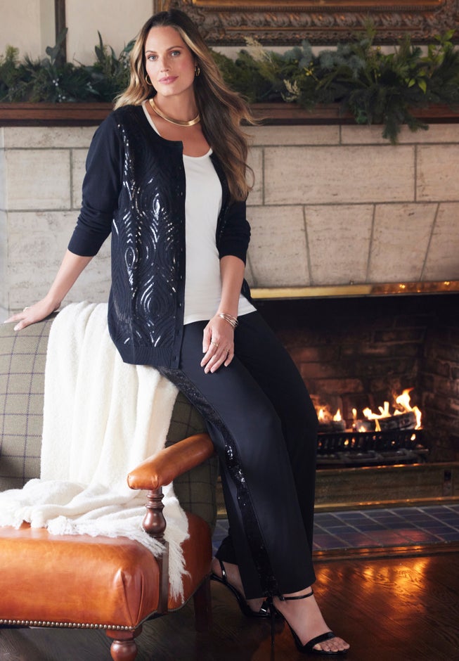 Sequin Jewel-Neck Cardigan image number 1