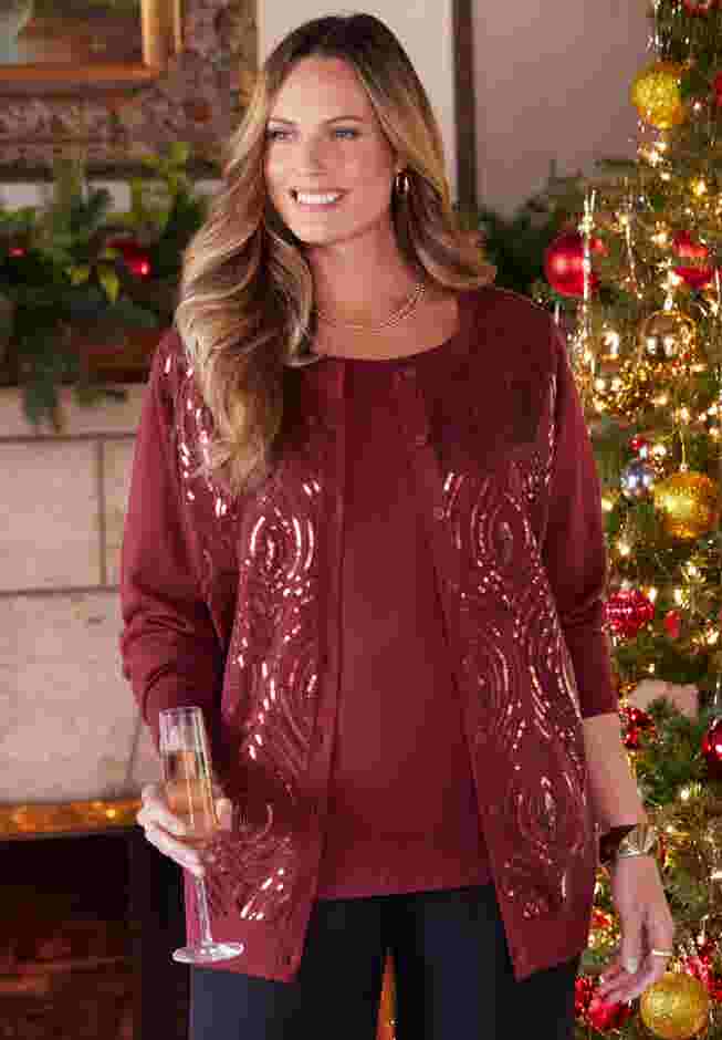 Sequin Jewel-Neck Cardigan image number 1