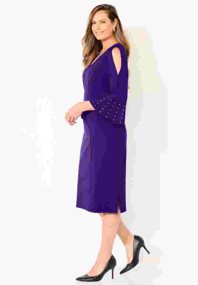 Embellished Cold Shoulder Ponte Dress image number 2