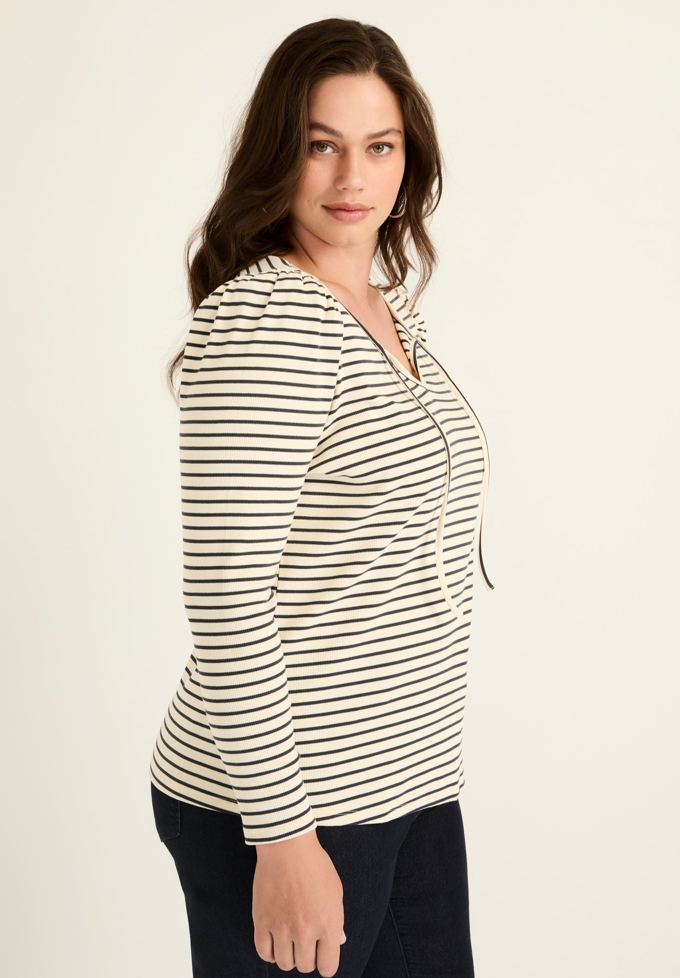 Mutton Sleeve Striped Top image number 2
