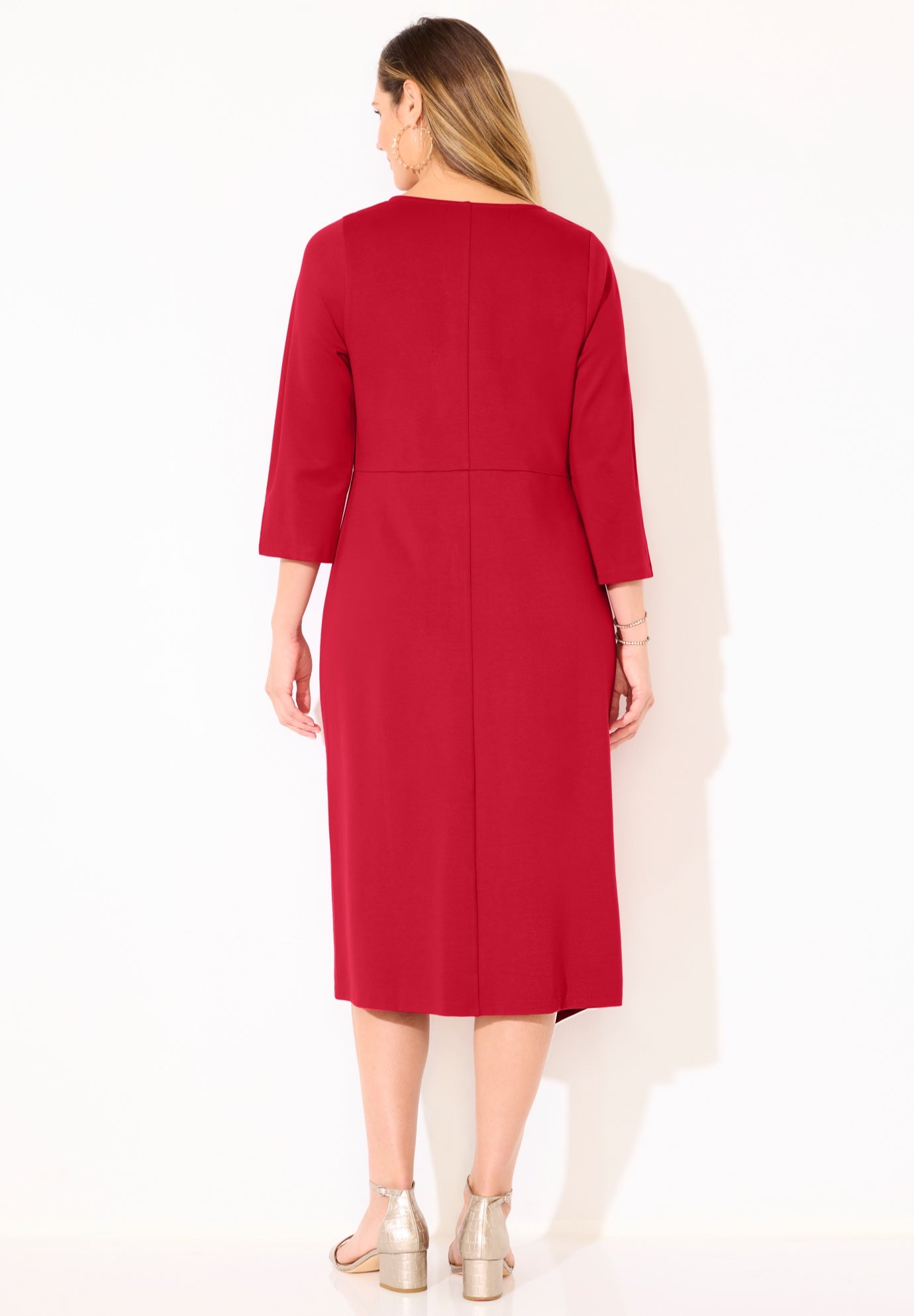 Asymmetrical Bell Sleeve Ponte Dress image number 1