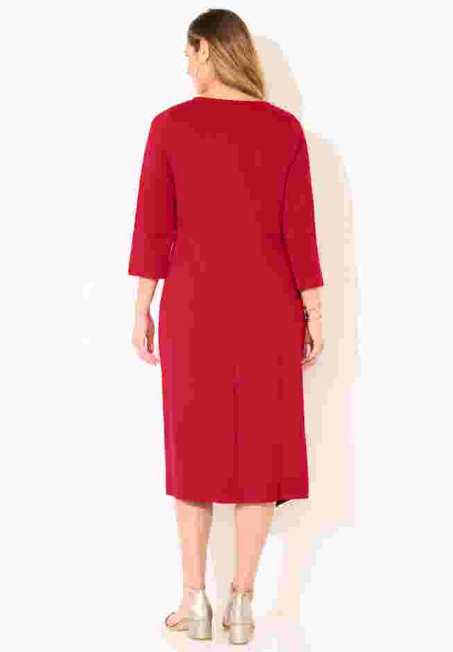 Asymmetrical Bell Sleeve Ponte Dress image number 1