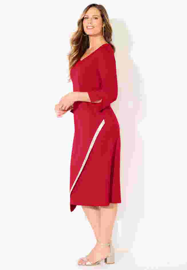Asymmetrical Bell Sleeve Ponte Dress image number 2