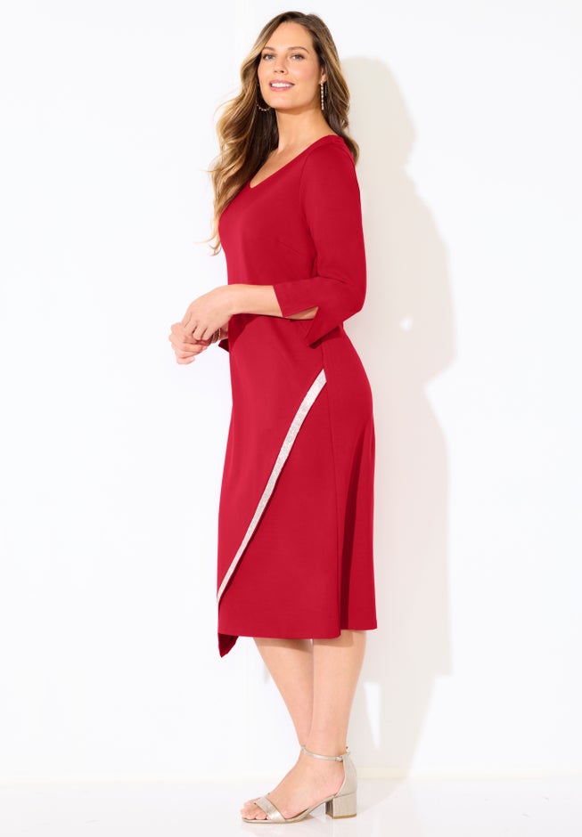 Asymmetrical Bell Sleeve Ponte Dress image number 2
