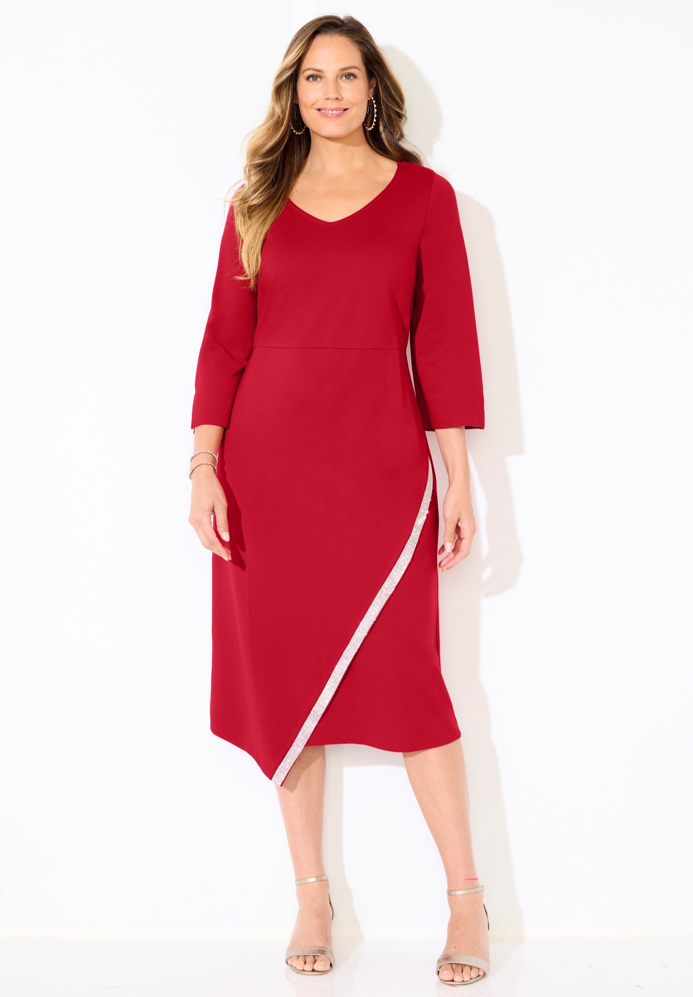 Asymmetrical Bell Sleeve Ponte Dress image number 0