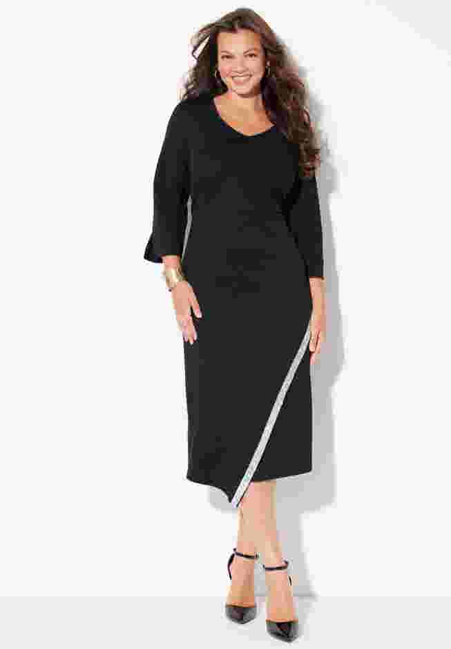 Asymmetrical Bell Sleeve Ponte Dress image number 0