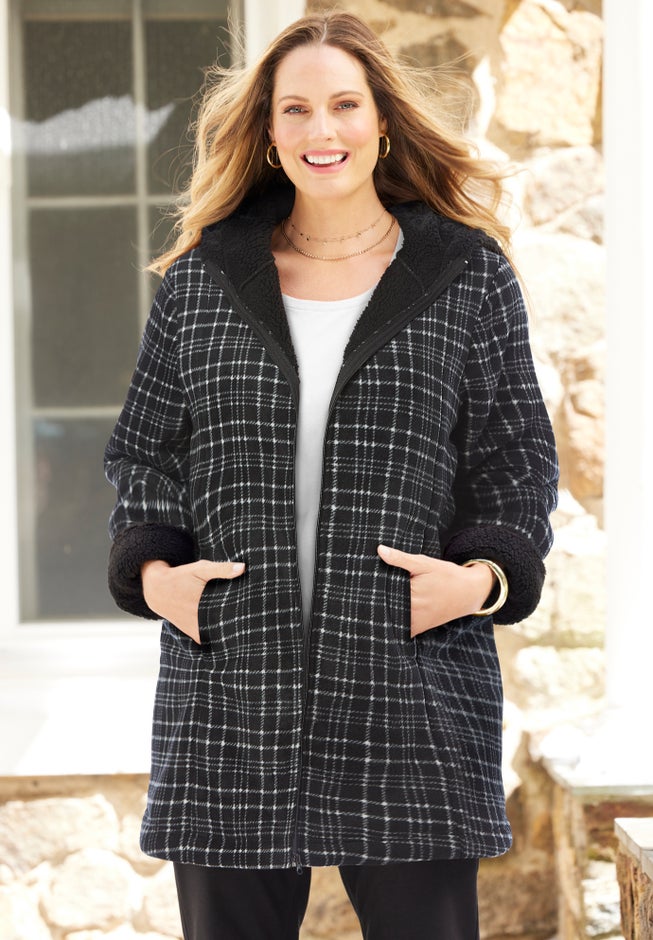 Long Fleece Coat with Sherpa Lining image number 4