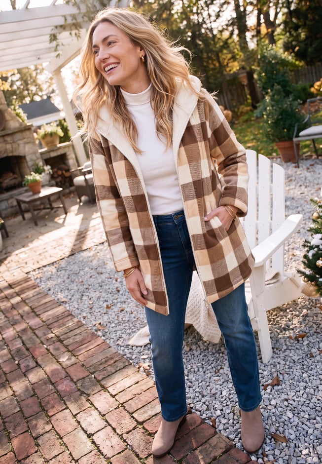 Long Fleece Coat with Sherpa Lining image number 1
