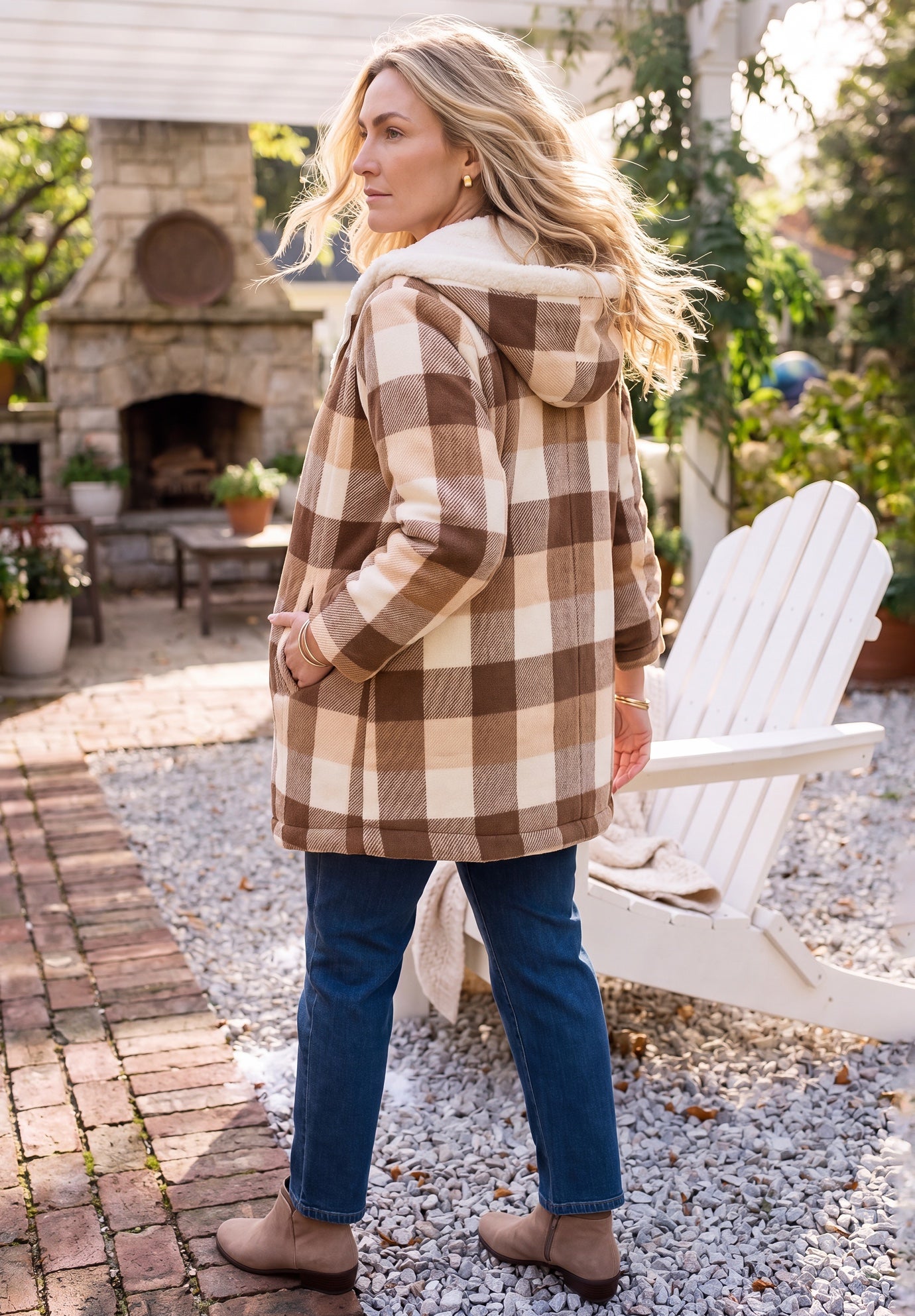 Long Fleece Coat with Sherpa Lining image number 2