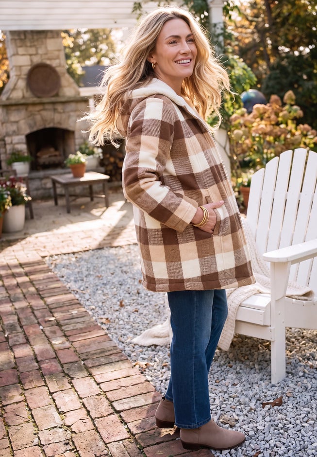 Long Fleece Coat with Sherpa Lining image number 3