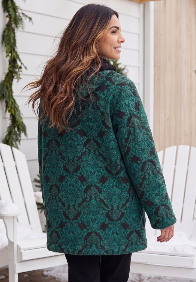 Long Fleece Coat with Sherpa Lining image number 1
