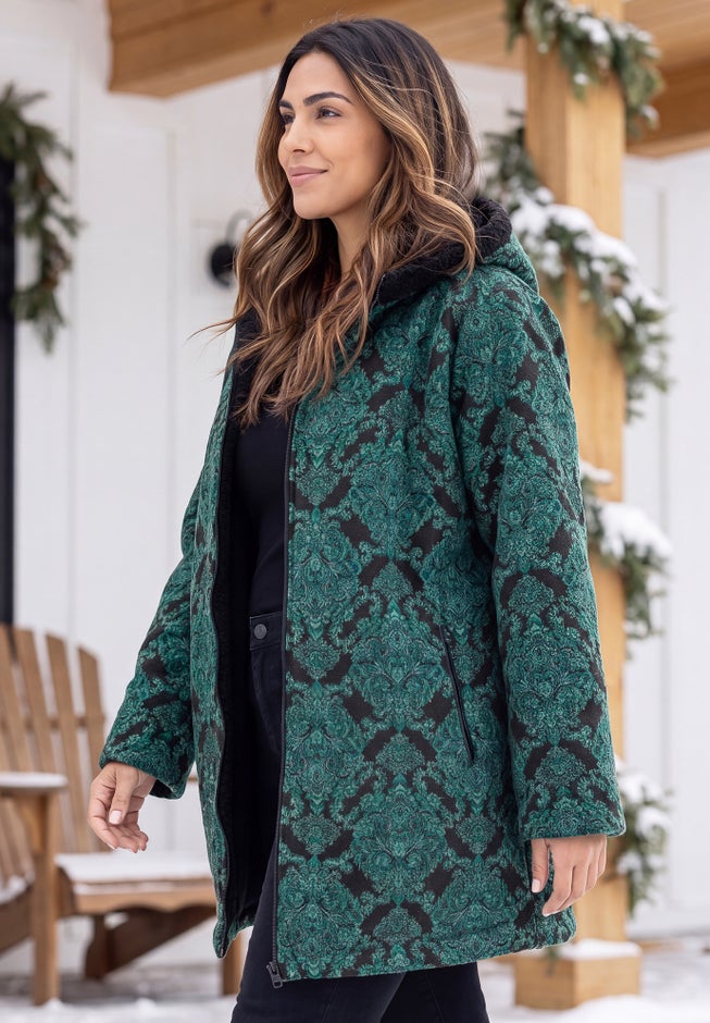 Long Fleece Coat with Sherpa Lining image number 2
