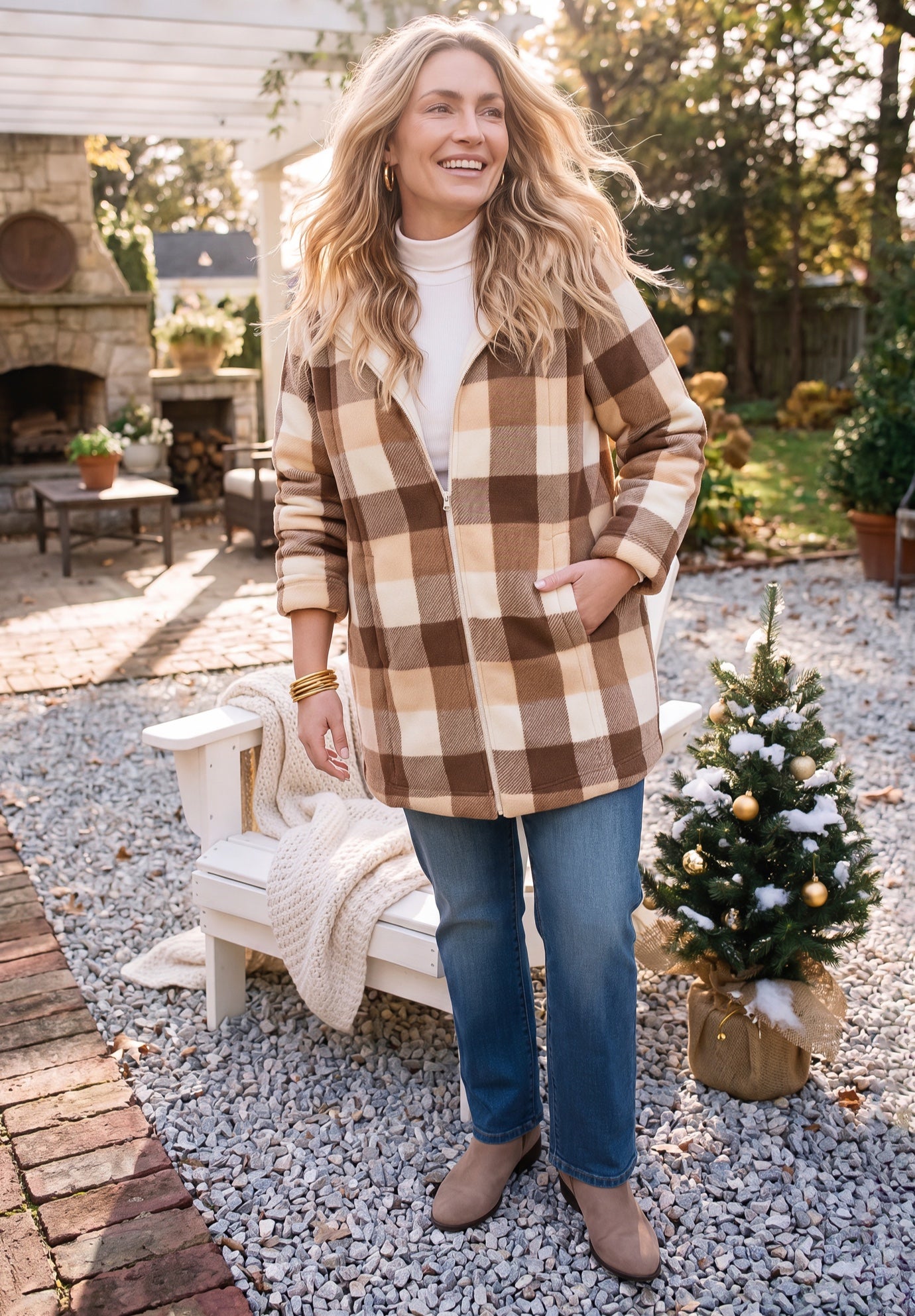 Long Fleece Coat with Sherpa Lining image number 0