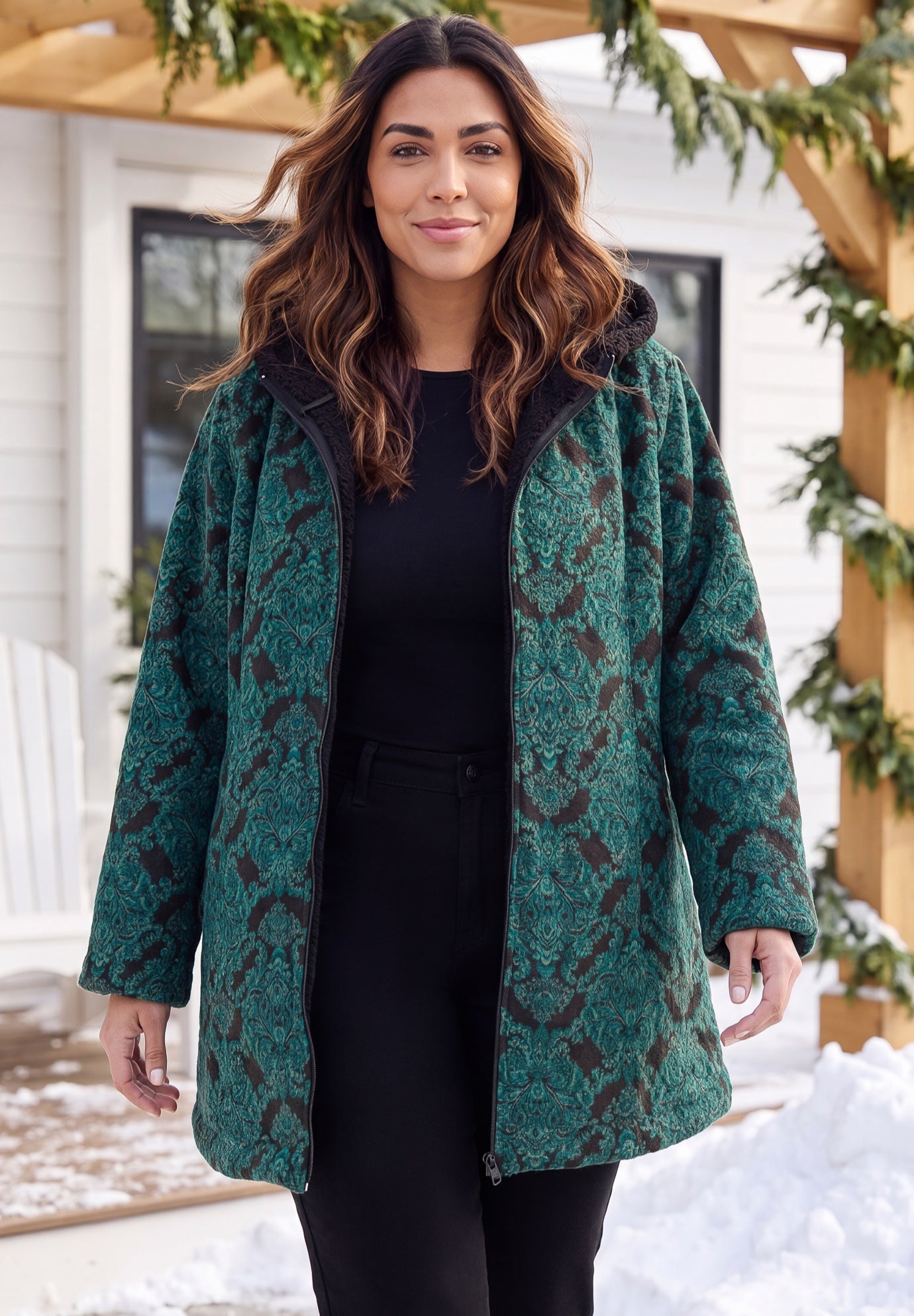 Long Fleece Coat with Sherpa Lining image number 0