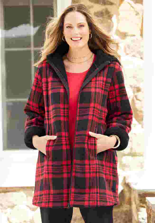 Long Fleece Coat with Sherpa Lining image number 0