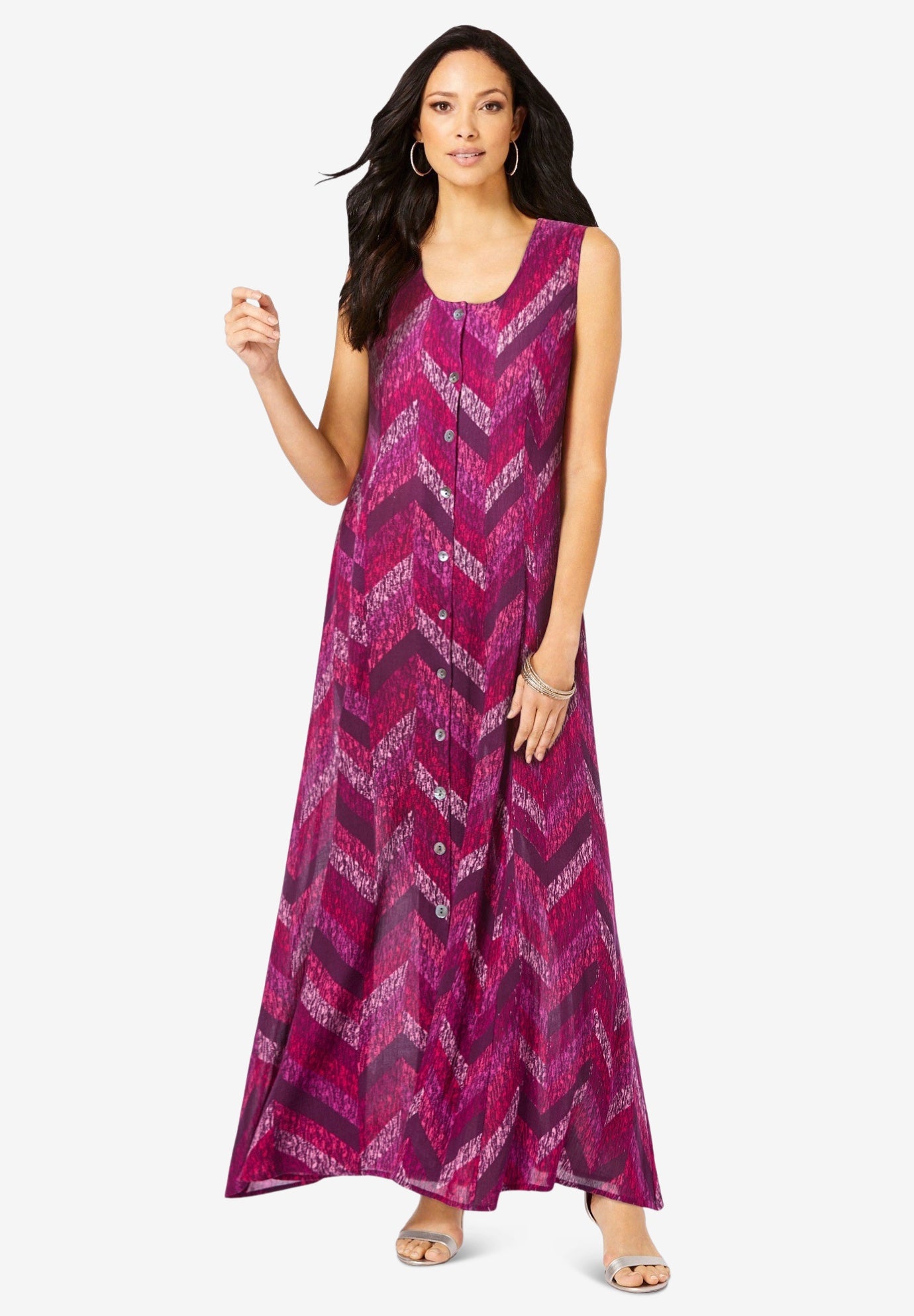 Plus Size Sleveless Hand-Crinkled Button-Front A-Line Maxi – Curvy Breezy Dress image number 0
