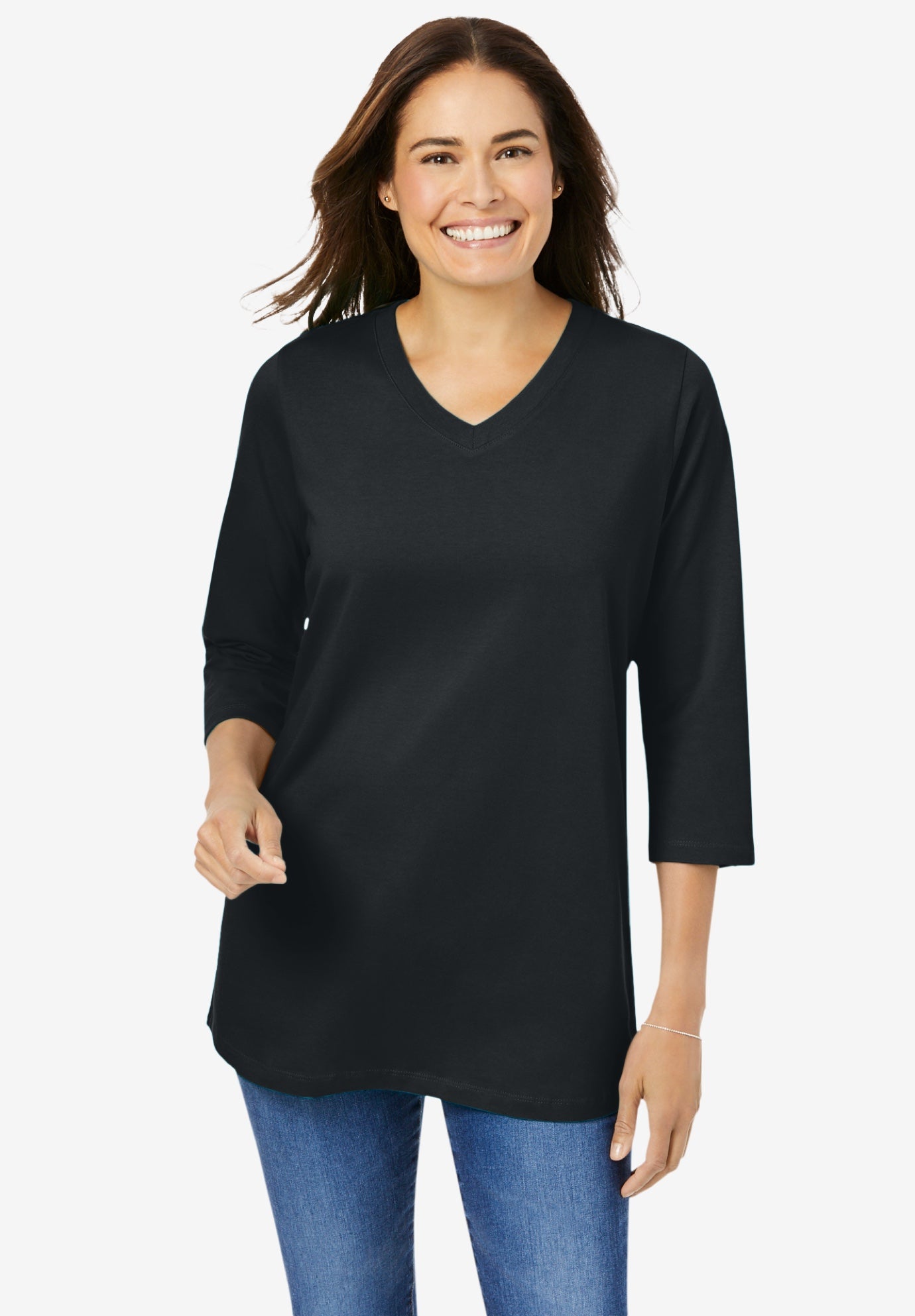 Perfect Three-Quarter Sleeve V-Neck Tee image number 1