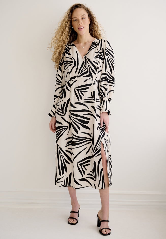 Long Sleeve Surplice Dress with Side Slit image number 0