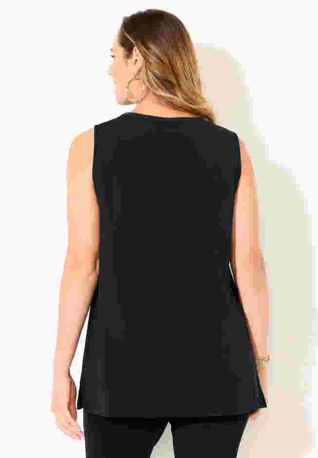 Black Label Faux Leather Trim Tank image number 1