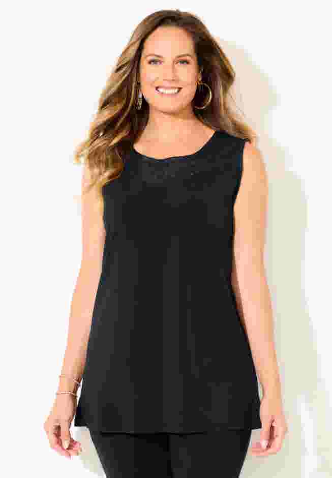 Black Label Faux Leather Trim Tank image number 0