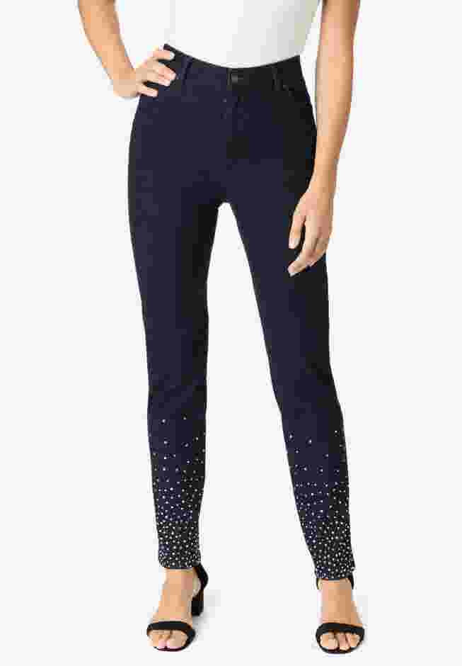 Plus Size Invisible Stretch® Embellished Straight-Leg Iconic Jean image number 0