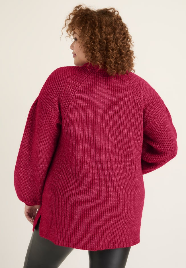 Puff-Sleeve Mockneck Sweater image number 1