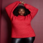 Puff-Sleeve Mockneck Sweater image number null