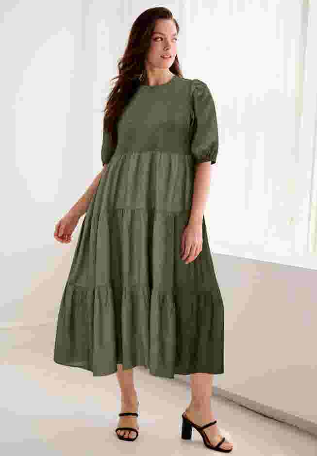 Short Sleeve Smocked Bodice Midi Dress image number 0