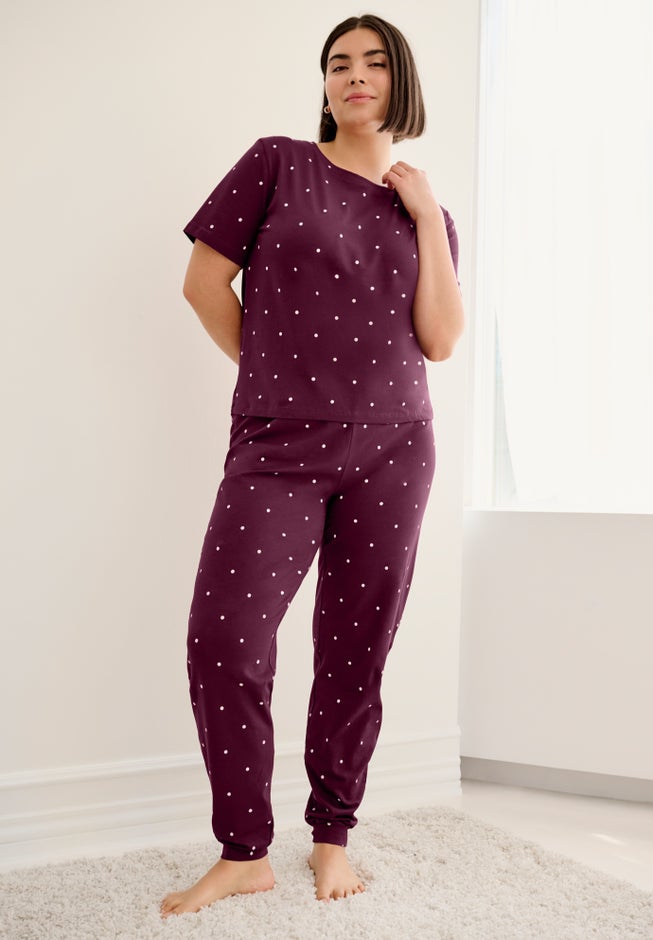 Cotton Spandex Vneck Short Sleeve Tee And Pull On Shorts Sleep Set image number 2