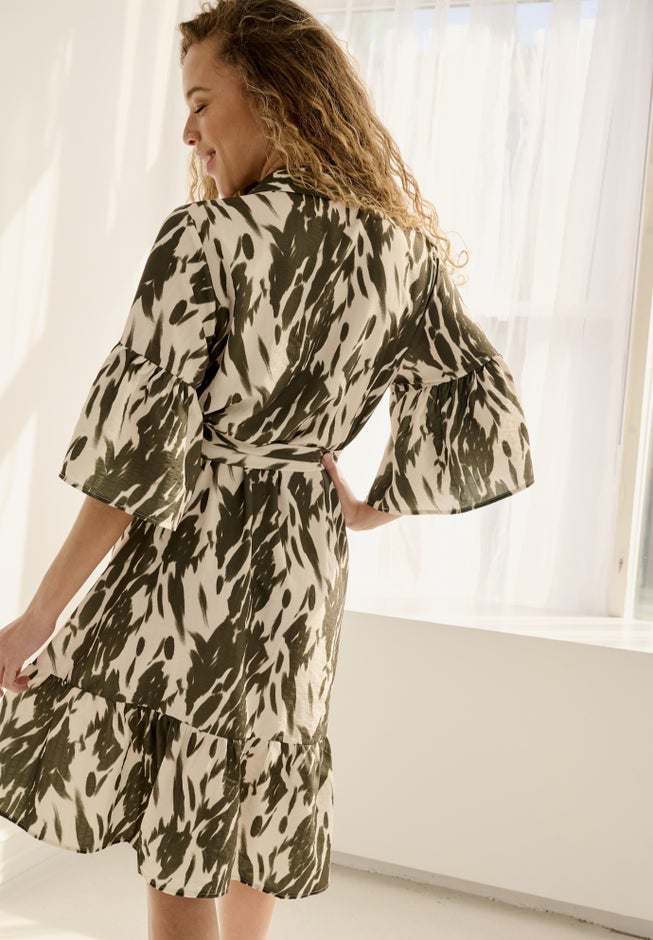 Button Bodice Flounce Tie Waist Dress image number null