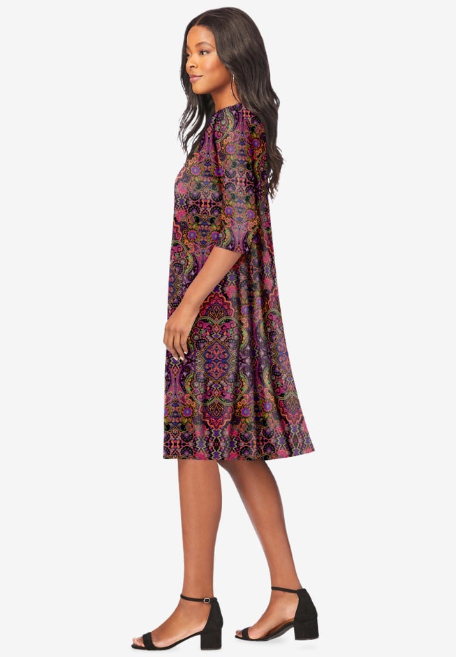 Plus Size 3/4 Sleeve Boatneck Swing Dress image number 2