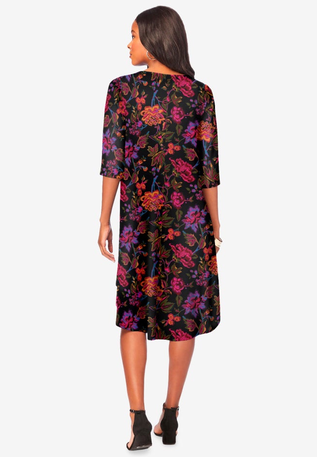 Plus Size 3/4 Sleeve Boatneck Swing Dress image number 1