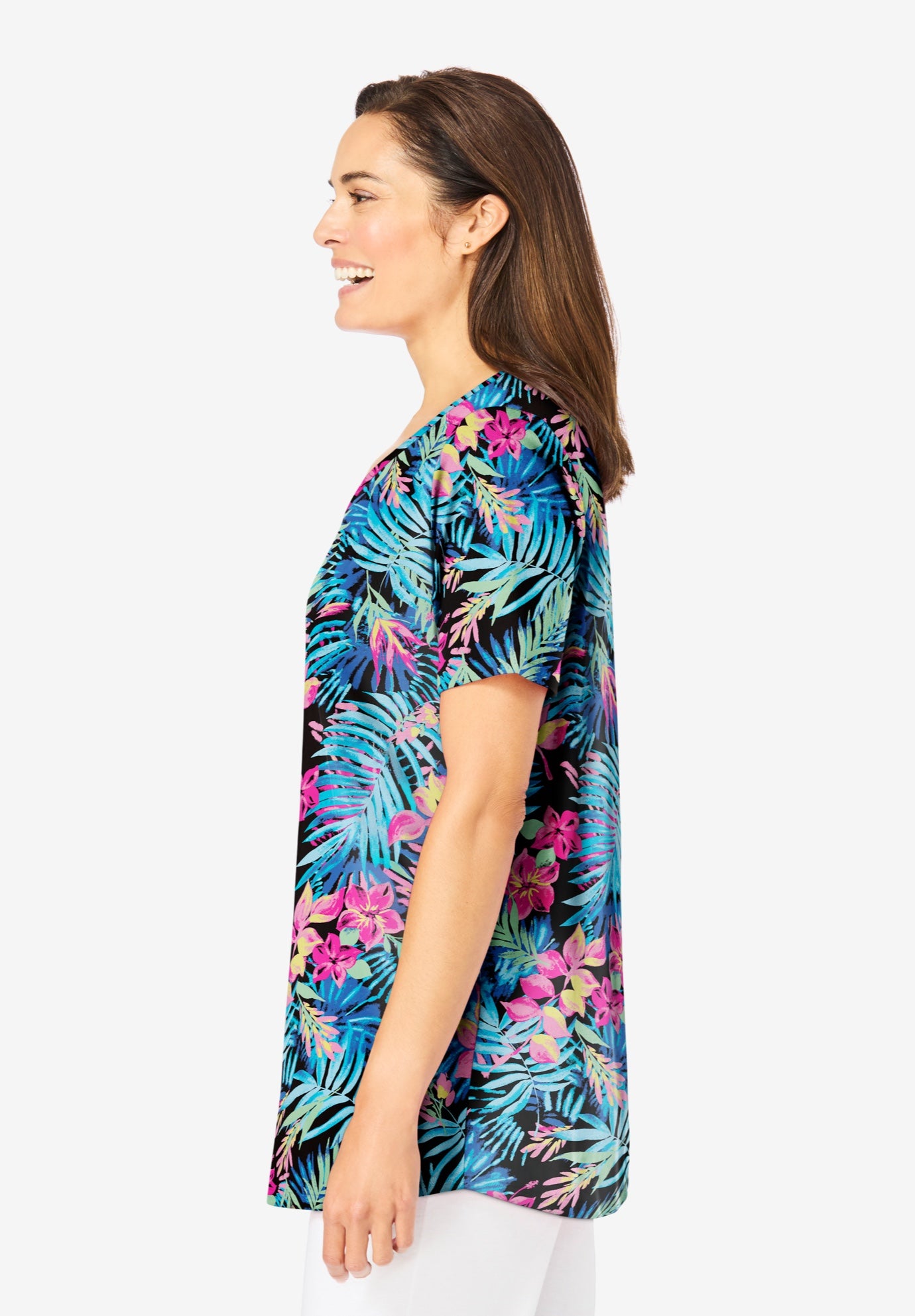 Short-Sleeve V-Neck Shirred Tee image number 3